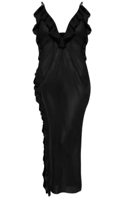 Black Frill Chiffon Maxi Beach Dress