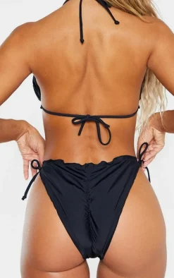 Black Frill Edge Ruched Back Bikini Bottoms