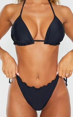 Black Frill Edge Ruched Back Bikini Bottoms