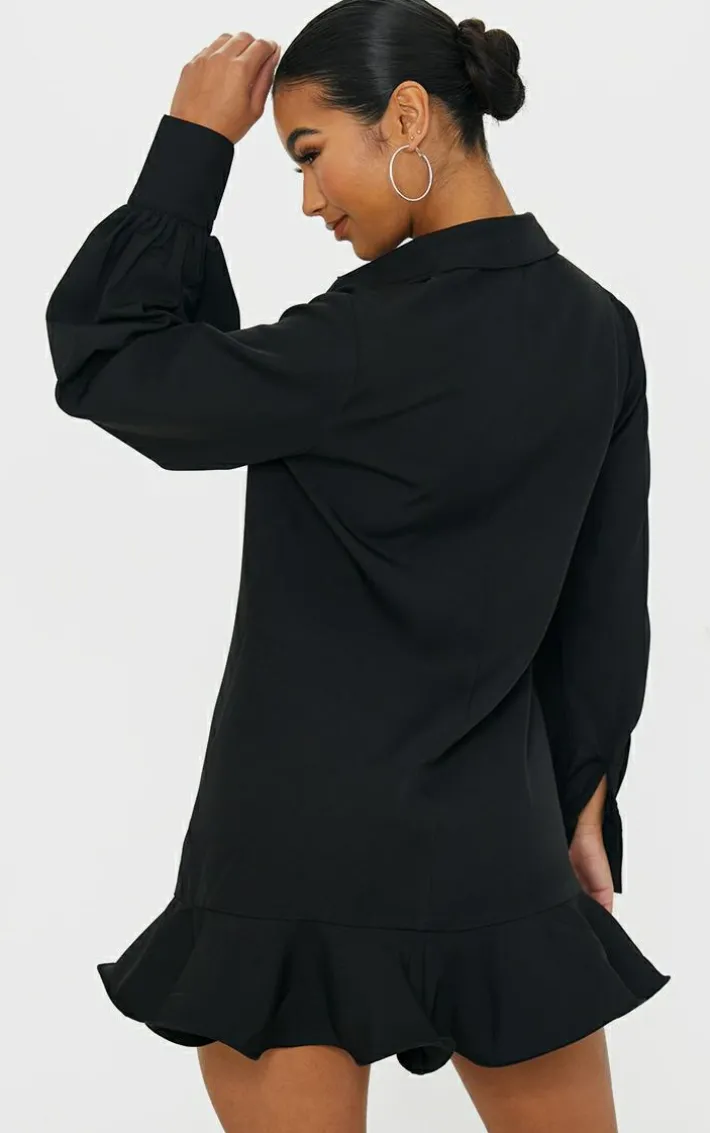Black Frill Hem Shirt Dress