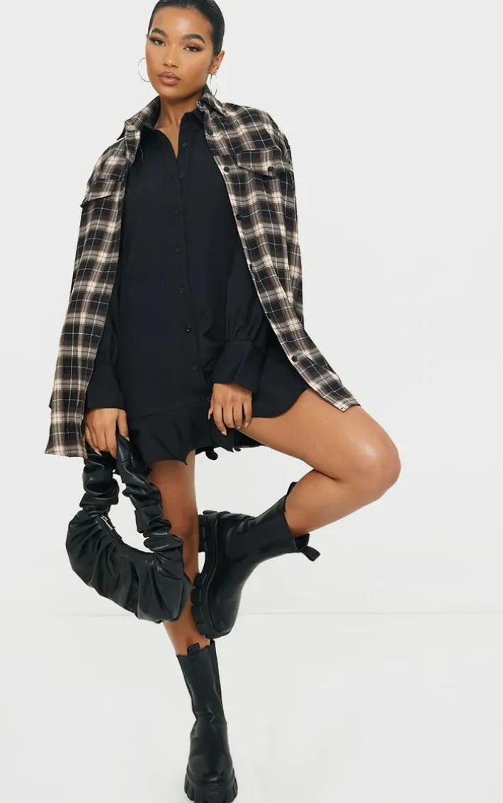 Black Frill Hem Shirt Dress