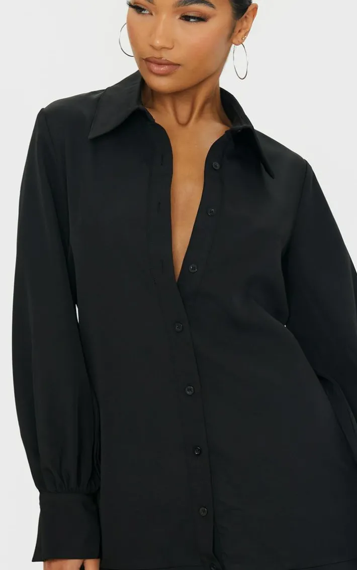 Black Frill Hem Shirt Dress