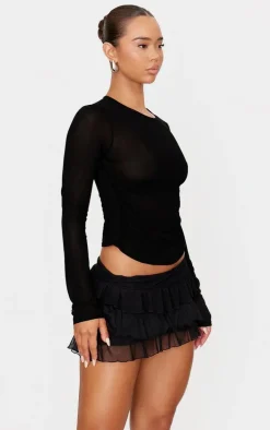 Black Frilly Asymmetric Hem Mini Skirt
