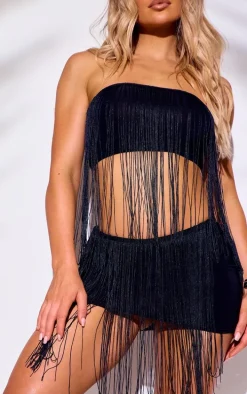 Black Fringe Bandeau Beach Top