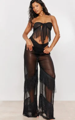 Black Fringe Wide Leg Beach Pants