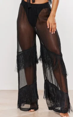 Black Fringe Wide Leg Beach Pants