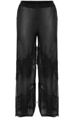 Black Fringe Wide Leg Beach Pants