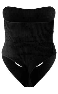 Black Front Cut Outs Bandeau Knit Bodysuit