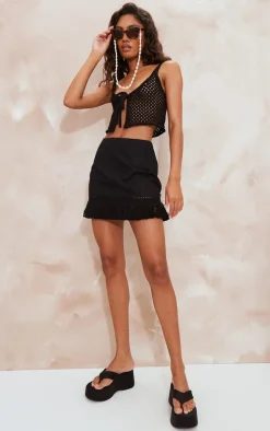 Black Front Tie Crochet Top