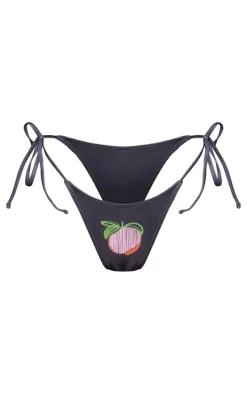 Black Fruit Print Tie Side Bikini Bottoms
