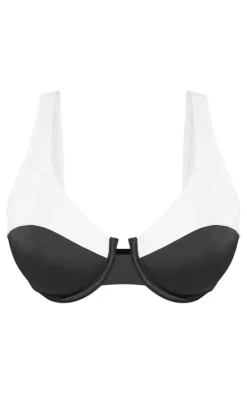 Black Fuller Contrast Bust Seam Detail Underwired Bikini Top