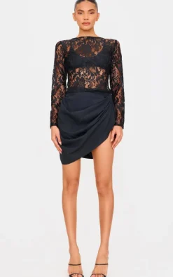 Black Gathered Mini Skirt