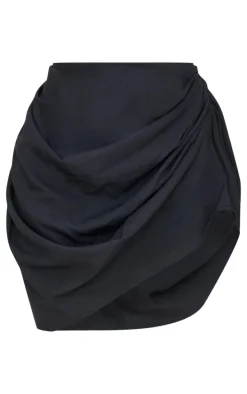 Black Gathered Mini Skirt