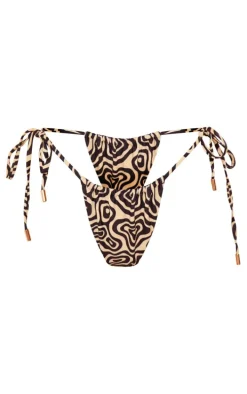 Black Geometric Ruched Tie Side Bikini Bottoms