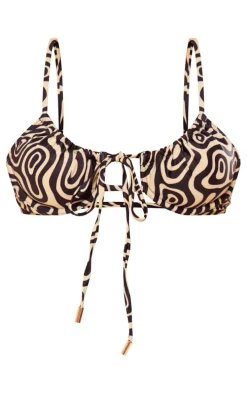 Black Geometric Underwired Ruched Bikini Top