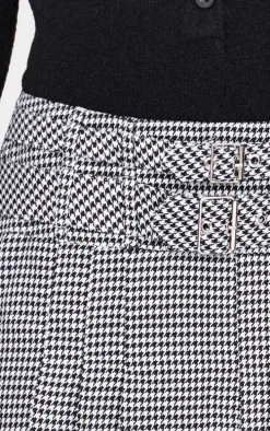 Black Gingham Double Buckle Pleated Mini Skirt