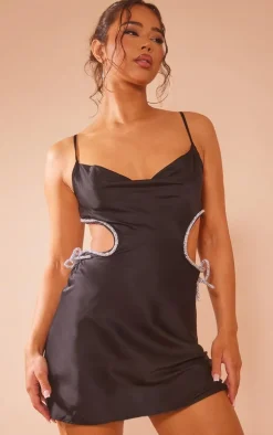 Black Glitter Bow Detail Cut Out Cami Dress