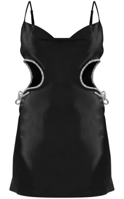 Black Glitter Bow Detail Cut Out Cami Dress