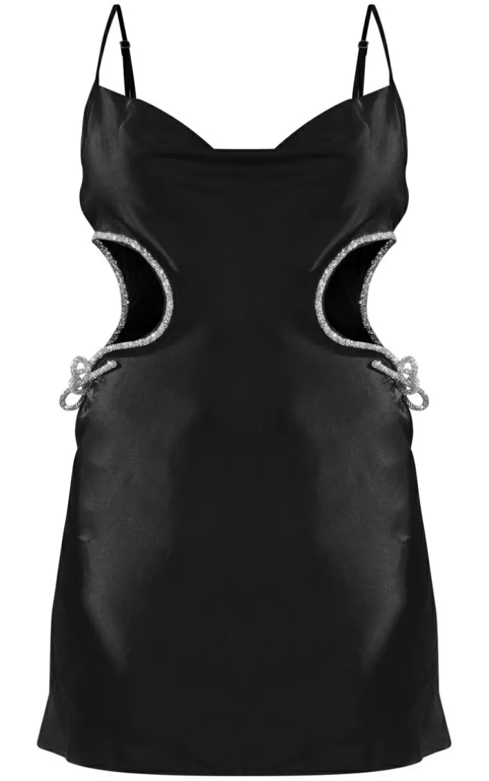 Black Glitter Bow Detail Cut Out Cami Dress