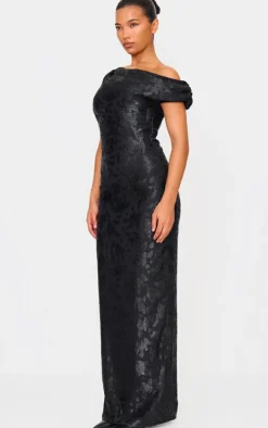 Black Glitter Devore Asymmetric Maxi Dress