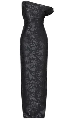 Black Glitter Devore Asymmetric Maxi Dress