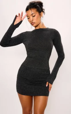 Black Glitter Knitted Mini Skirt