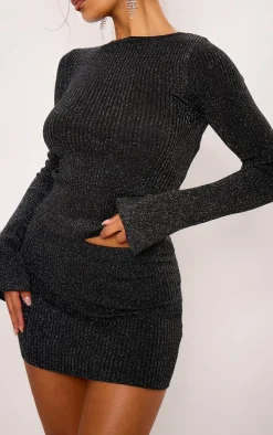 Black Glitter Knitted Mini Skirt