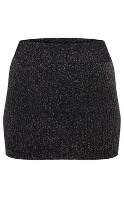 Black Glitter Knitted Mini Skirt