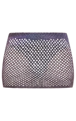Black Glitter Open Knit Skirt