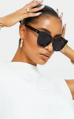 Black Glossy Round Sunglasses