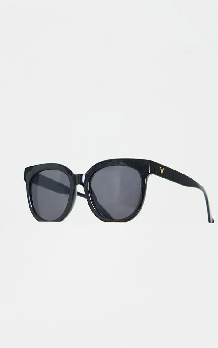 Black Glossy Round Sunglasses