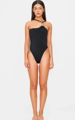Black Gold Trim Asymmetric Swimsuit