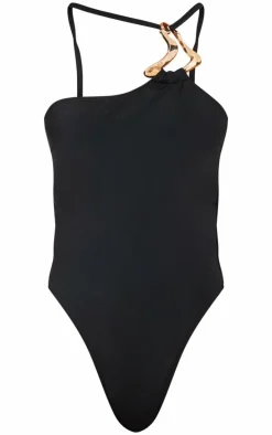 Black Gold Trim Asymmetric Swimsuit