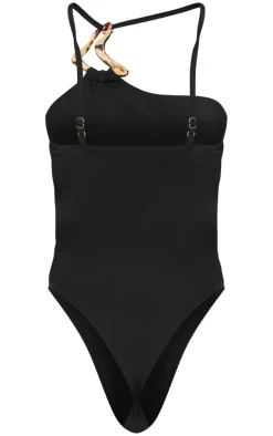 Black Gold Trim Asymmetric Swimsuit