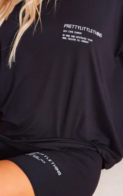 Black Graphic Peached Oversized T Shirt & Short PJ Set