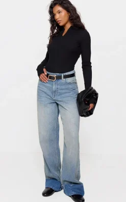 Black Half Zip Knitted Bodysuit