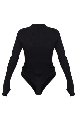 Black Half Zip Knitted Bodysuit