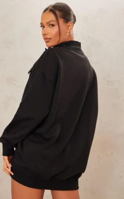 Black Half Zip Pocket Detail Sweater Dress