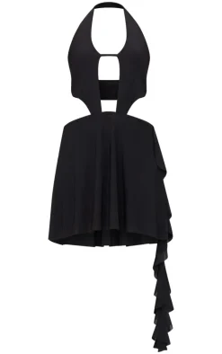 Black Halter Deep Plunge Shift Dress