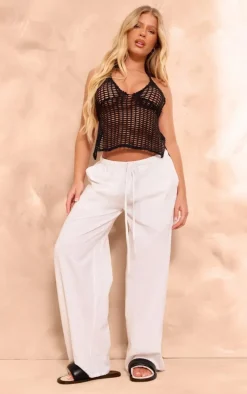 Black Halter Fishnet Crochet Under Bust Crop Top