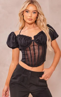Black Halter Neck Bardot Sleeve Corset