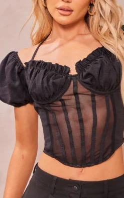 Black Halter Neck Bardot Sleeve Corset