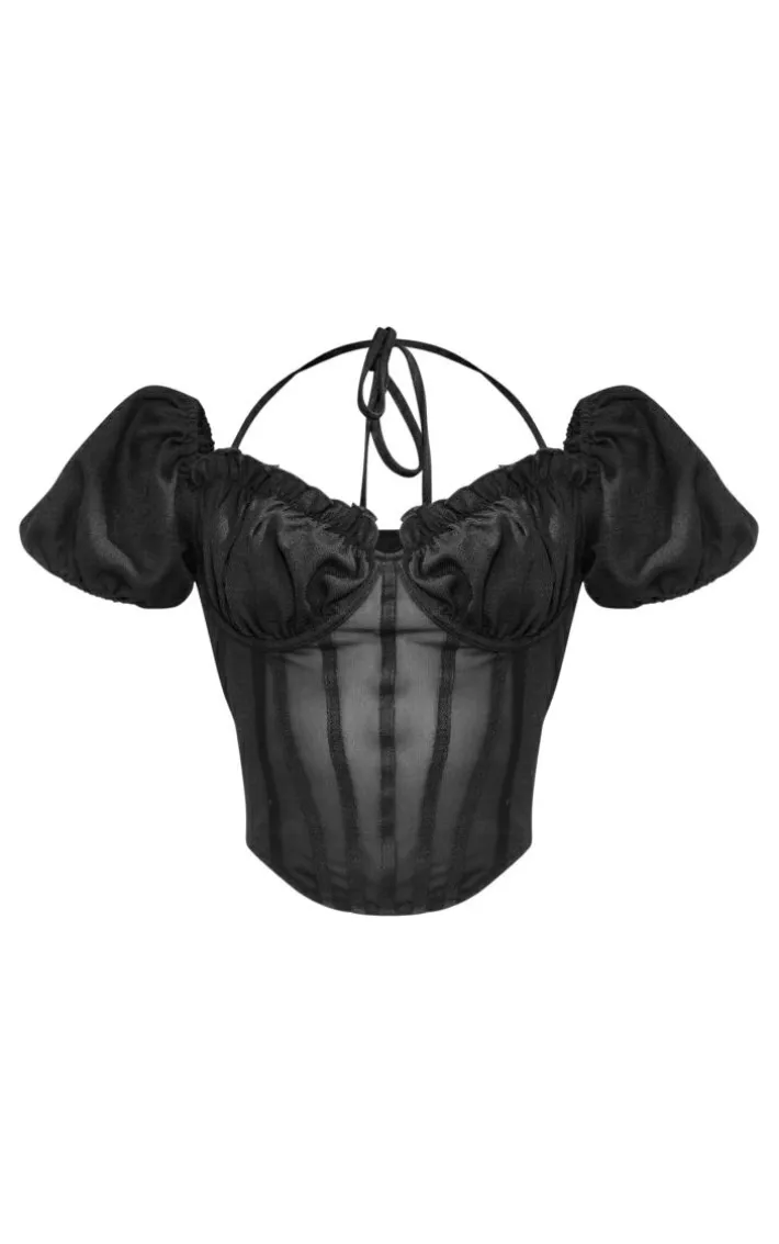 Black Halter Neck Bardot Sleeve Corset