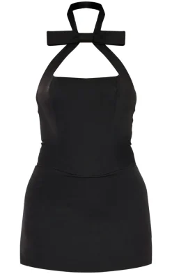 Black Halter Neck Bow Detail Skort Romper