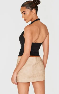 Black Halter Neck Twist Strap Detail Crop Top