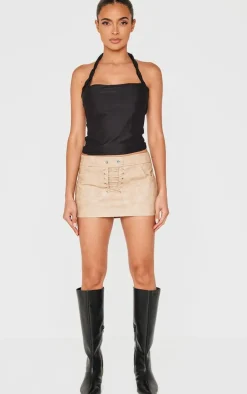 Black Halter Neck Twist Strap Detail Crop Top