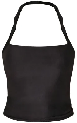 Black Halter Neck Twist Strap Detail Crop Top