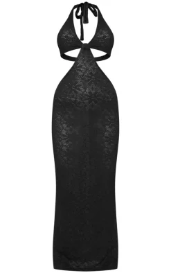 Black Halterneck Floral Cut Out Maxi Dress
