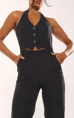Black Halterneck Tailored Vest Jumpsuit