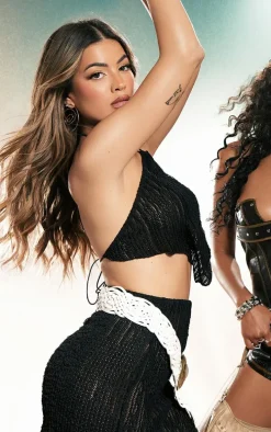 Black Halterneck Textured Crop Top